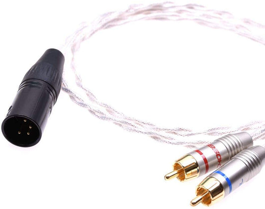 GAGACOCC Clear Silver Plated Shield Cable 4-pin XLR Male to 2 RCA Male Balanced Audio Adapter Upgrade Cable Extension cord