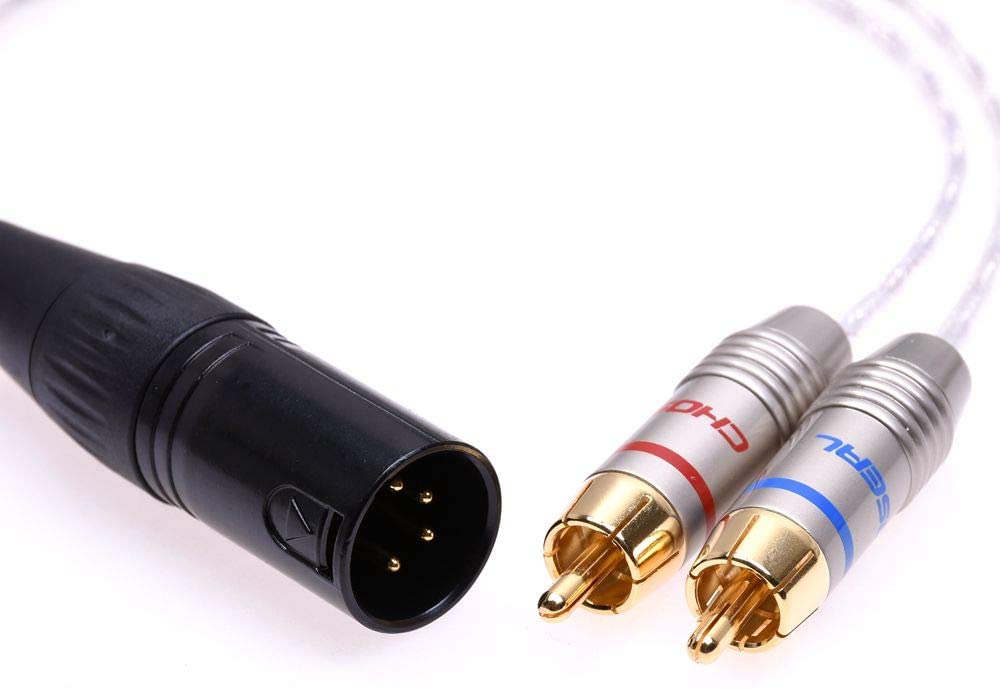 GAGACOCC Clear Silver Plated Shield Cable 4-pin XLR Male to 2 RCA Male Balanced Audio Adapter Upgrade Cable Extension cord